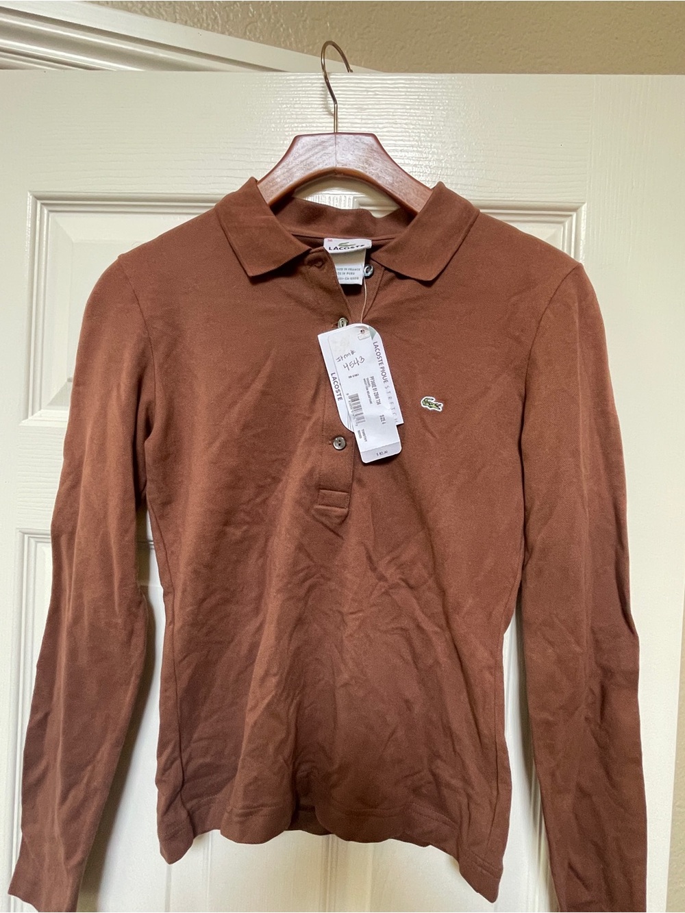 Lacoste women’s Long Sleeve Polo in Chestnut Brown